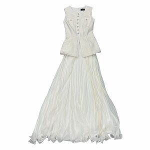 Taylor Boucle Belted Pleated Ruffle Hem Maxi Gown